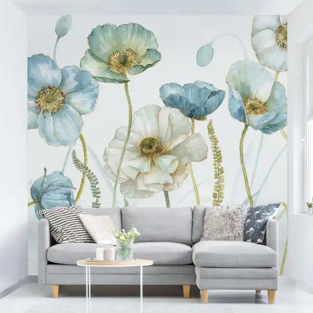 Blüten in Gold und Blau                               Fototapete – Vlies Smart Neue Ware