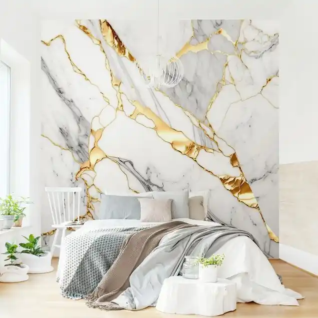 Weißer Marmor mit Goldeffekt                               Fototapete – Vlies Smart Markenprodukt