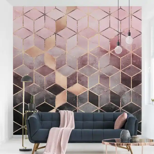 Bestseller Rosa Grau goldene Geometrie Fototapete – Vlies Smart
