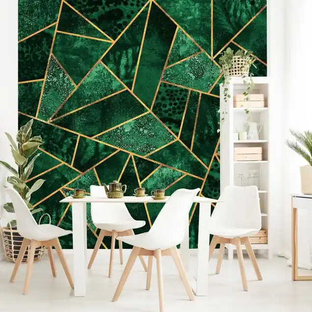 Dunkler Smaragd mit Gold Fototapete – Vlies Smart Solange Der Vorrat Reicht
