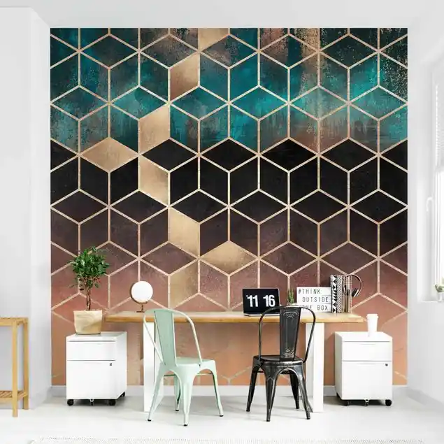 Türkis Rosé goldene Geometrie Fototapete – Vlies Smart Kostenfreie Lieferung