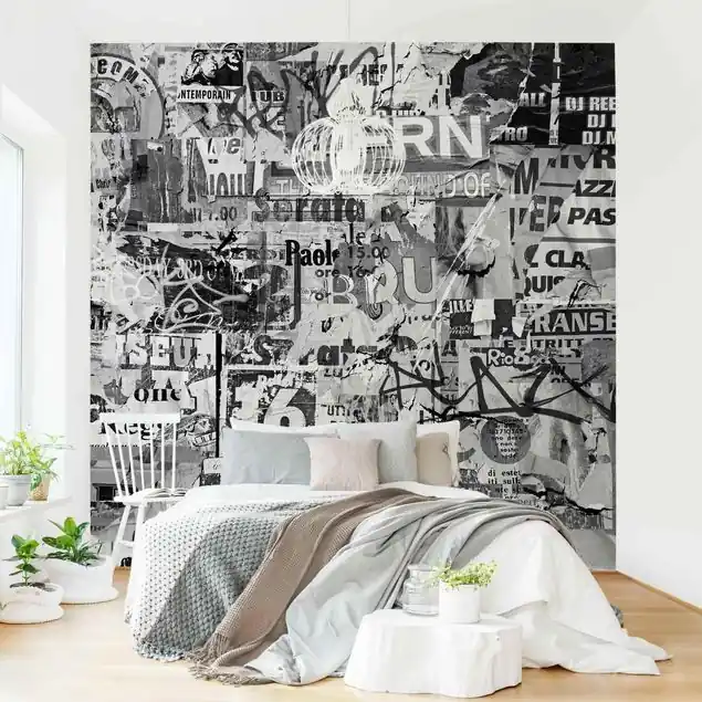 Alte Plakatwand Schwarz-Weiß                               Fototapete – Vlies Smart Günstig