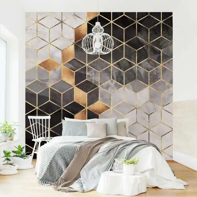 Neuheit Schwarz Weiß goldene Geometrie Fototapete – Vlies Smart