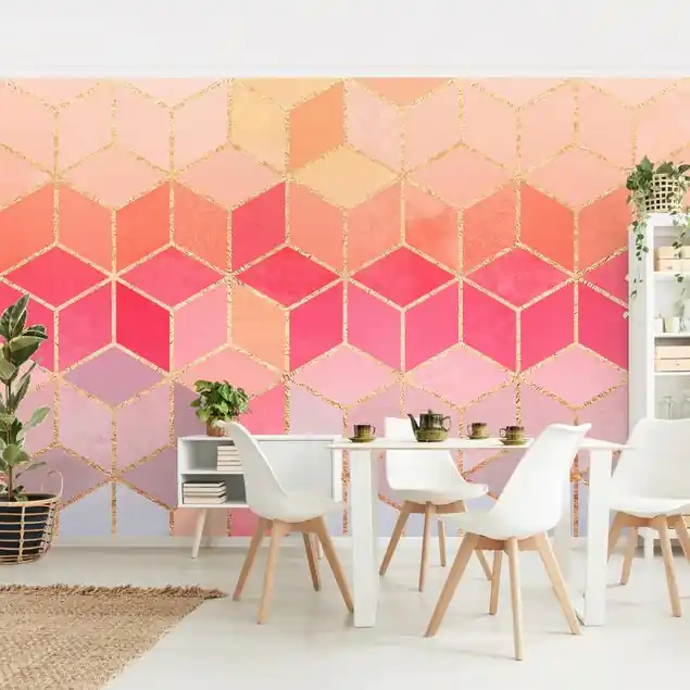 Kostenfreie Lieferung Buntes Pastell goldene Geometrie Fototapete – Vlies Smart