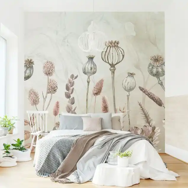 Zart getrocknete Herbstblumen                               Fototapete – Vlies Smart Ausverkauf