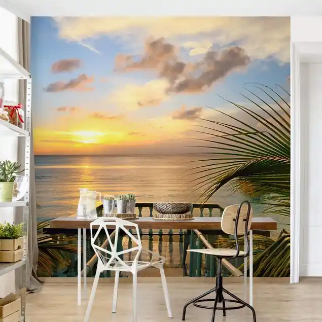 Angebot Blick auf Sonnenuntergang am Strand                               Fototapete – Vlies Smart