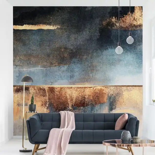 Abstraktes Seeufer in Gold                               Fototapete – Vlies Smart Sonderaktion
