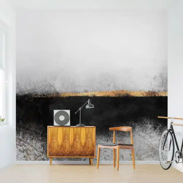 Abstrakter Goldener Horizont Schwarz Weiß                               Fototapete – Vlies Smart Mega-Angebot