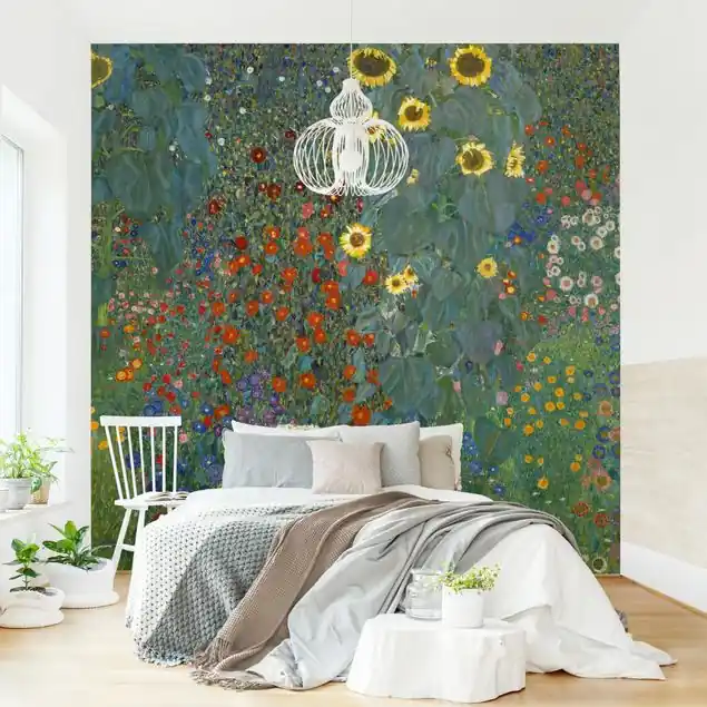 Gustav Klimt - Garten Sonnenblumen Fototapete – Vlies Smart Beliebt
