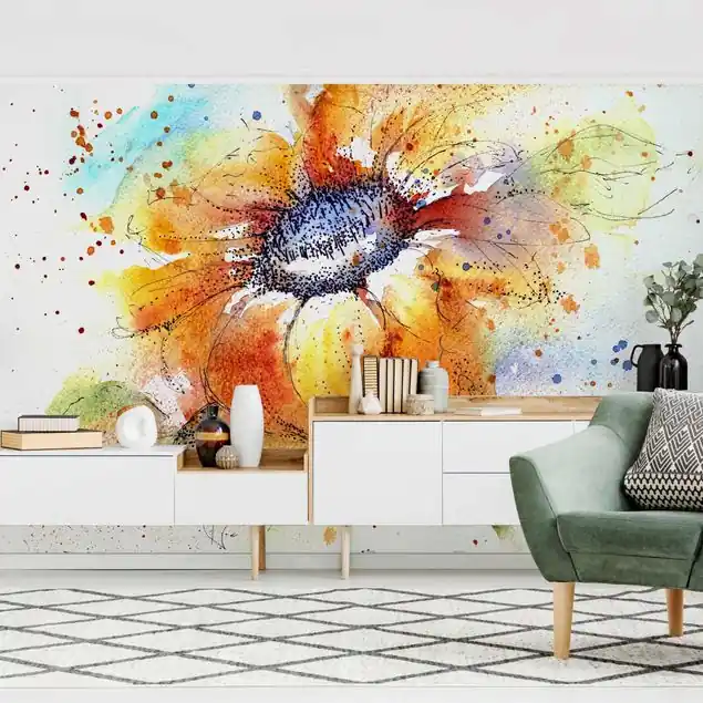 Aktuell Painted Sunflower Fototapete – Vlies Smart