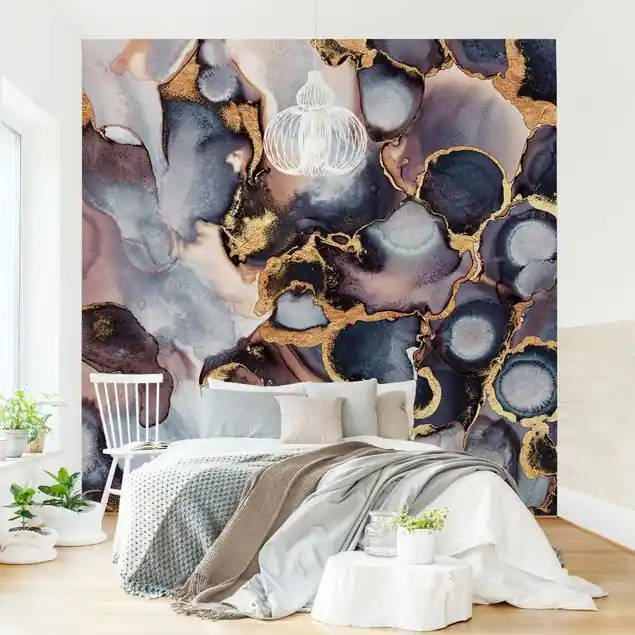 Marmor Aquarell mit Gold Fototapete – Vlies Smart Nur Heute