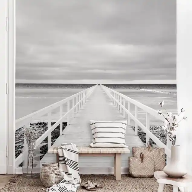 Aktuell Brücke in Schweden Schwarz-Weiß Fototapete – Vlies Smart