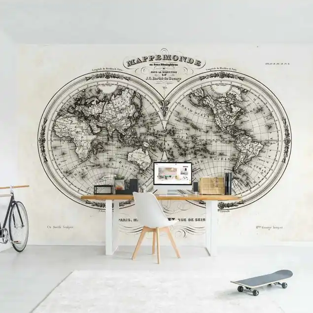 Weltkarte - Französische Karte der Hemissphären von 1848 Fototapete – Vlies Smart Begrenztes Angebot