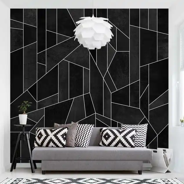 Neue Ware Schwarz Weiß Geometrie Aquarell Fototapete – Vlies Smart
