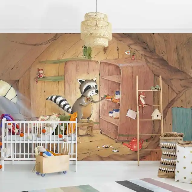 Abverkauf Wassili Waschbär - Wassili am Küchenschrank Fototapete – Vlies Smart