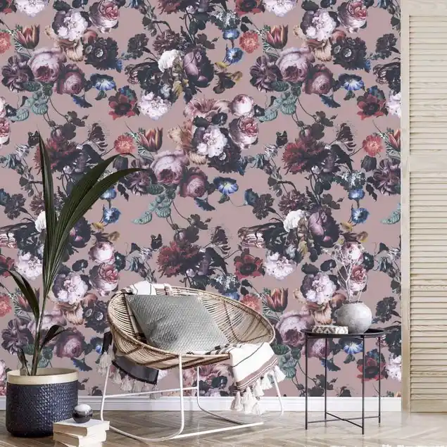 Altmeisterliche Blüten mit Tulpen und Rosen auf Beige                               Fototapete – Vlies Smart Saisonangebot