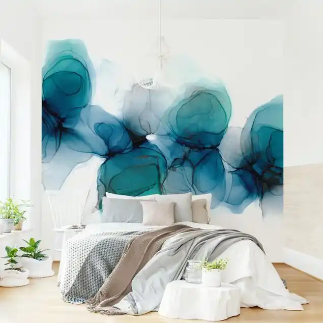 Wilde Blüten in Blau und Gold Fototapete – Vlies Smart Sofort Bestellen