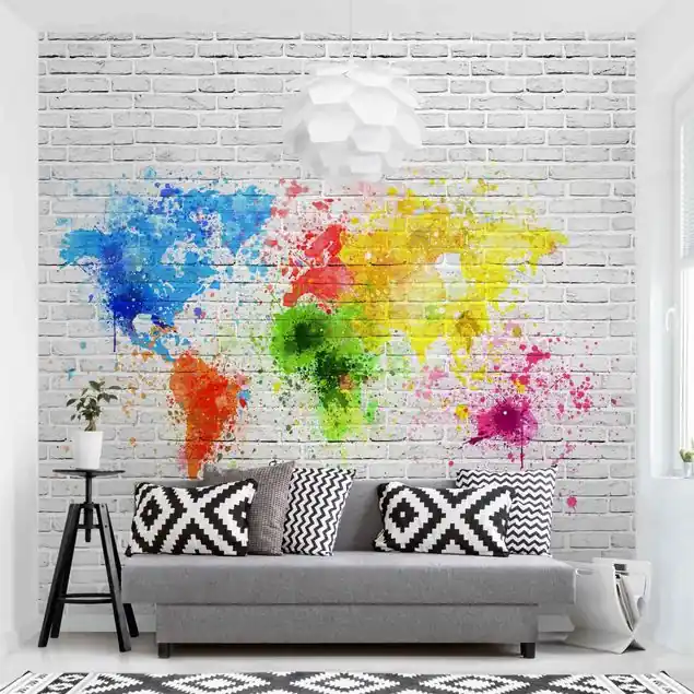 Weiße Backsteinwand Weltkarte Fototapete – Vlies Smart Top-Seller