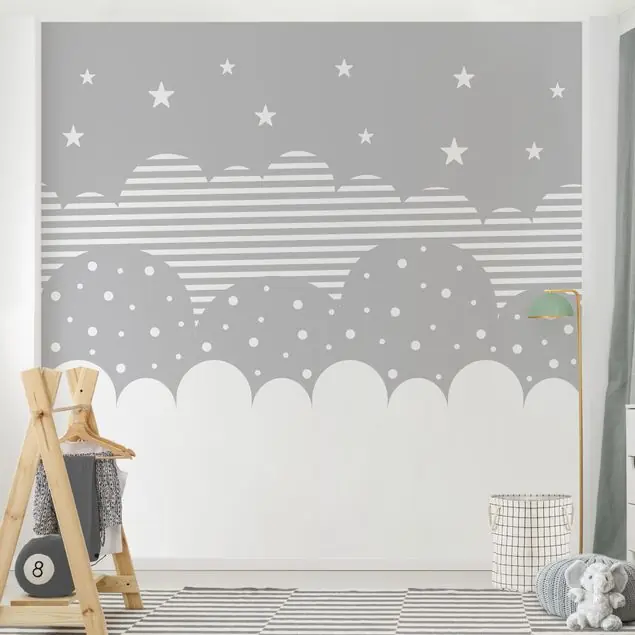 Wolken und Sterne - grau                               Fototapete – Vlies Smart Garantierte Lieferung