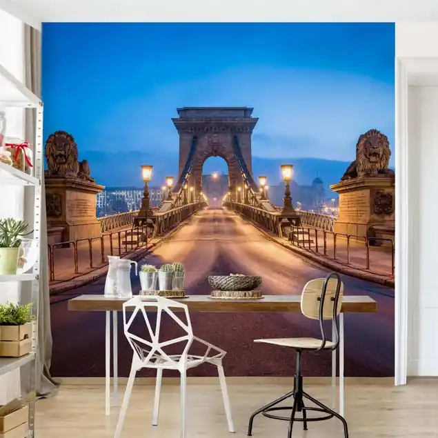 Zertifiziert Kettenbrücke in Budapest bei Nacht Fototapete – Vlies Smart