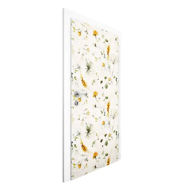 Wildblumen Aquarell Muster auf Beige                               Türtapete Garantierte Lieferung