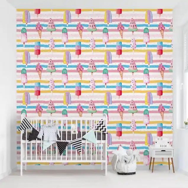 Wochenendangebot Aquarell Eis Bunt mit Punkten                               Fototapete – Vlies Smart