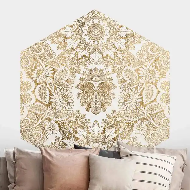 Angebot Antike Barocktapete in Gold Hexagon Mustertapete