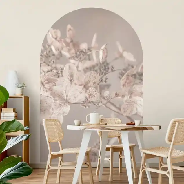 Zarte weiße Hortensie Rundbogen Tapete Mega-Angebot