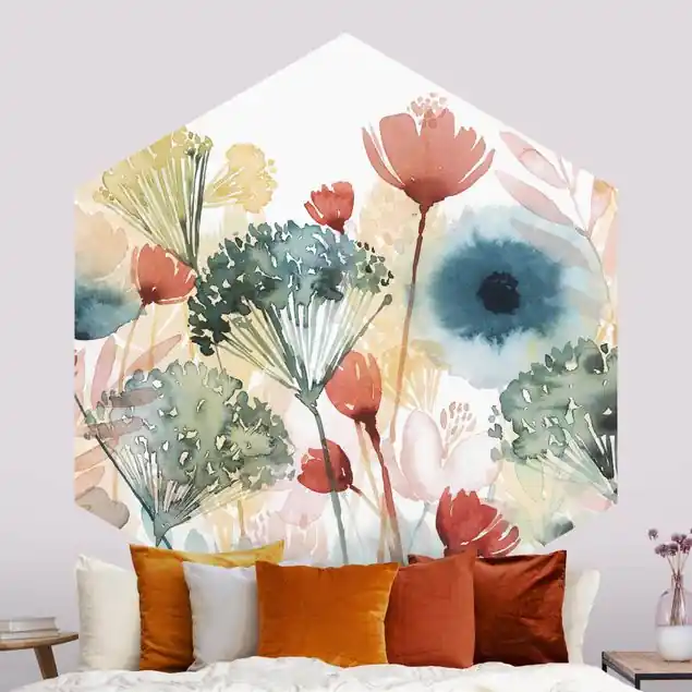 Wildblumen im Sommer I                               Hexagon Fototapete Nur Heute