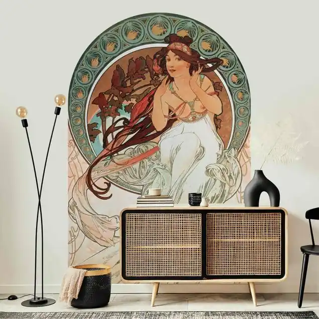 Alfons Mucha - Vier Künste - Die Musik                               Rundbogen Tapete Bestseller