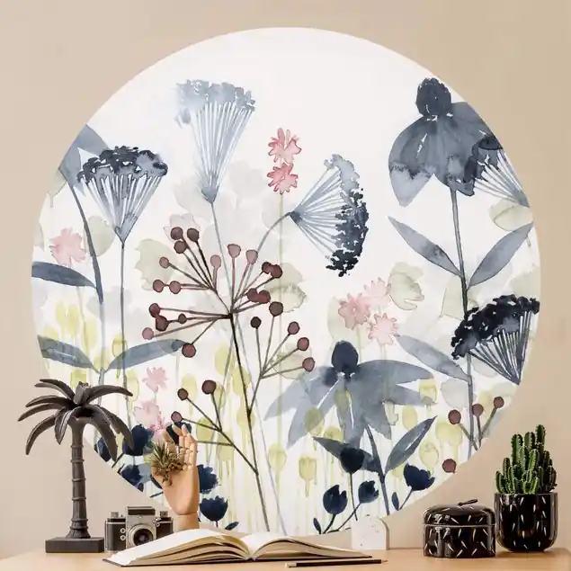 Wildblumen Aquarell I                               Runde Fototapete Markenprodukt