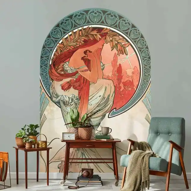 Alfons Mucha - Vier Künste - Die Poesie Rundbogen Tapete Solange Der Vorrat Reicht