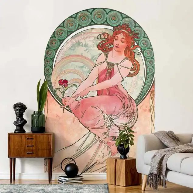 Alfons Mucha - Vier Künste - Die Malerei                               Rundbogen Tapete Kostenfreie Lieferung