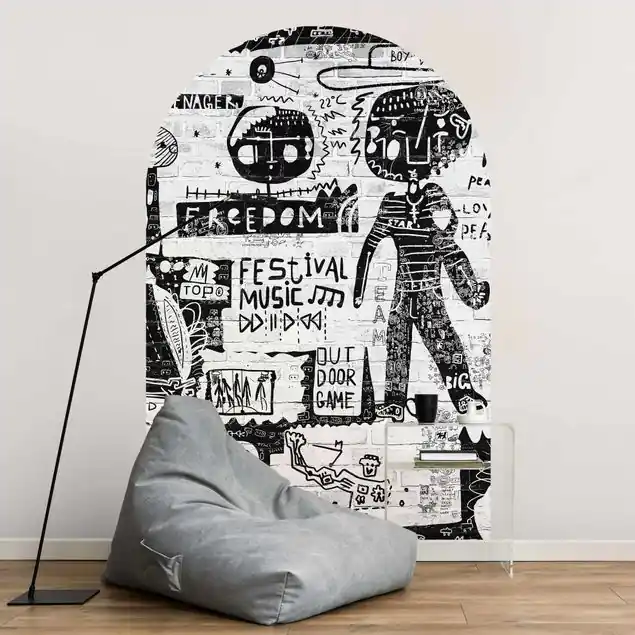 Abstract Graffiti Art Schwarz Weiß Rundbogen Tapete Bestseller