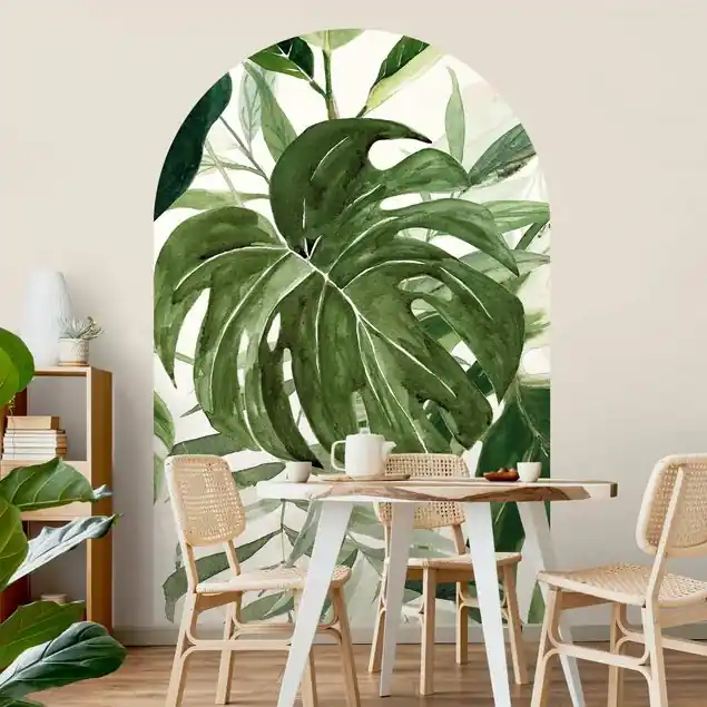 Zertifiziert Aquarell Tropisches Arrangement mit Monstera                               Rundbogen Tapete