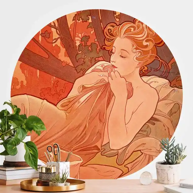 Alfons Mucha - Abenddämmerung Runde Fototapete Preiswert