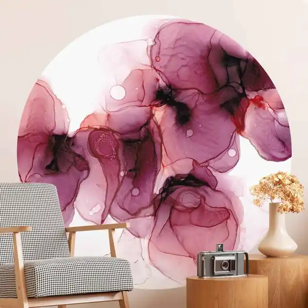 Wilde Blüten in Violett und Gold Runde Fototapete Meistverkauft