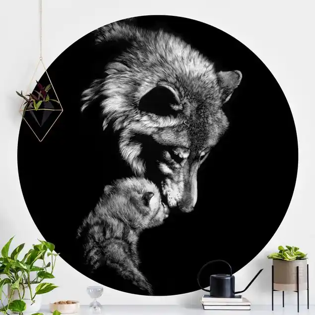 Zertifiziert Wolf vor Schwarz Runde Fototapete