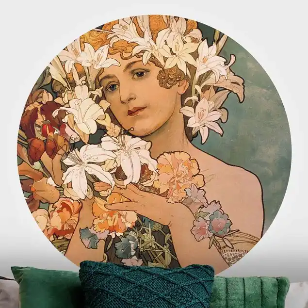 Alfons Mucha - Blume                               Runde Fototapete Günstig