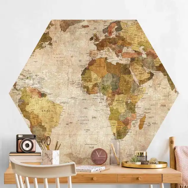 Weltkarte Hexagon Fototapete Mega-Angebot