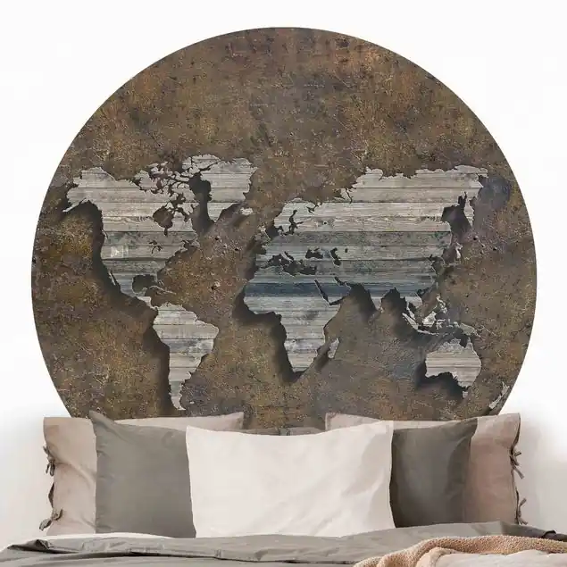 Angebot Holz Rost Weltkarte Runde Fototapete