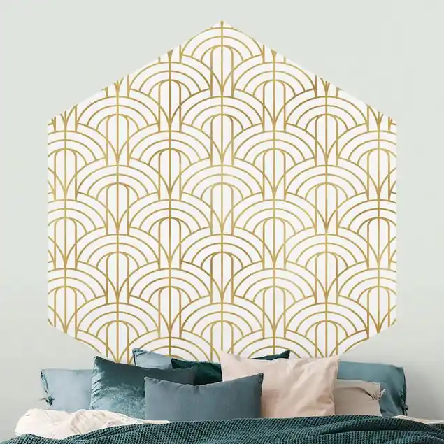 Abverkauf Goldenes Art Deco Muster XXL Hexagon Mustertapete