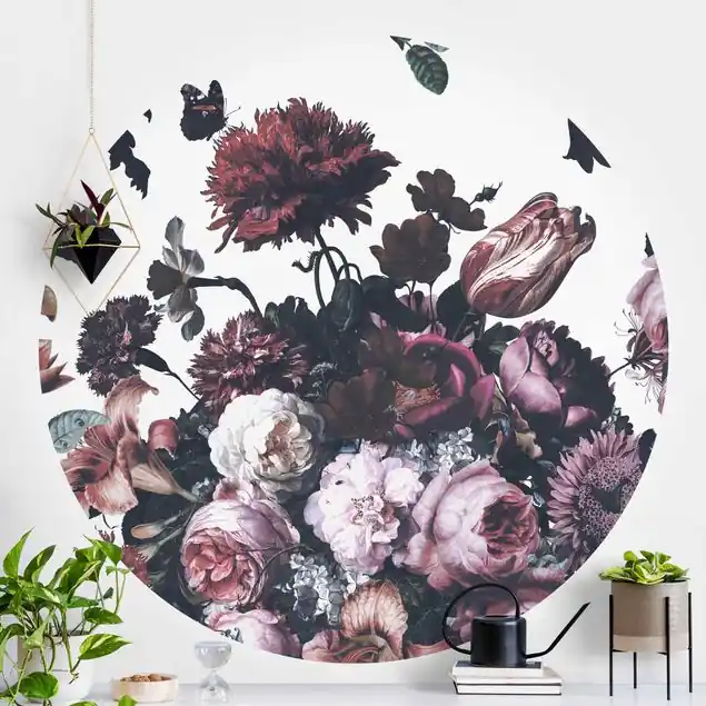 Altmeisterlicher Blumenrausch mit Rosen Bouquet                               Runde Fototapete Sonderangebot