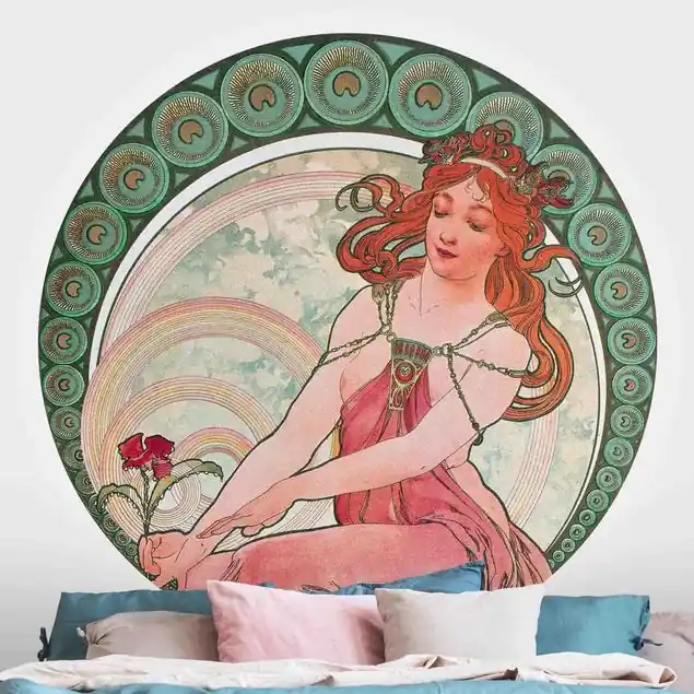 Alfons Mucha - Vier Künste - Die Malerei                               Runde Fototapete Schnäppchen