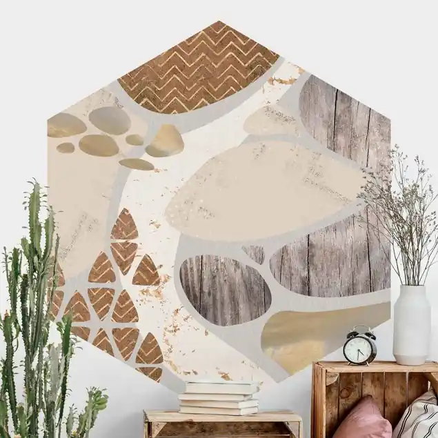 Aktuell Abstrakter Steinbruch Pastellmuster                               Hexagon Mustertapete