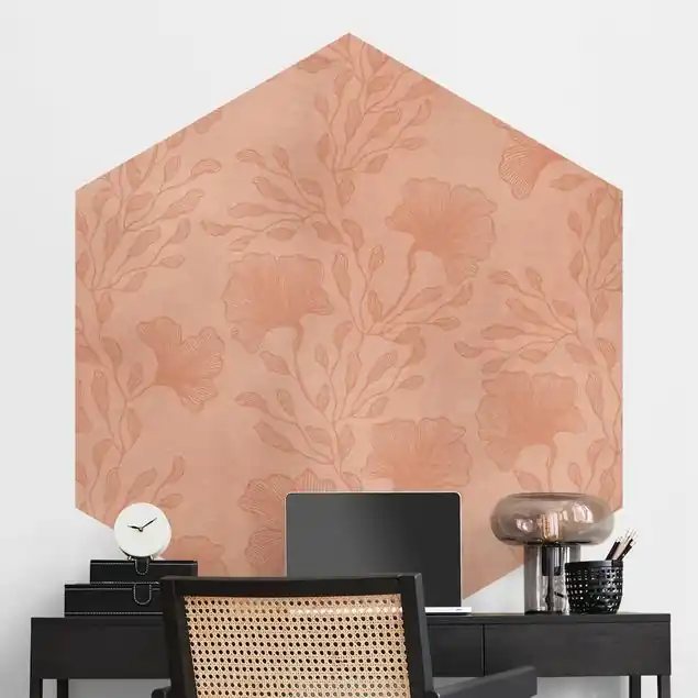 Zarte Zweige in Rosegold Hexagon Mustertapete Finale Aktion