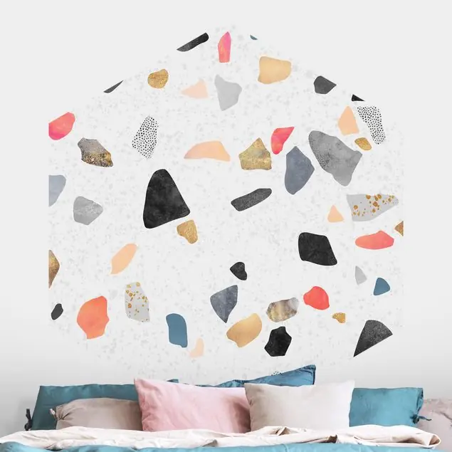 Weißer Terrazzo mit Goldsteinchen                               Hexagon Mustertapete Begrenztes Angebot