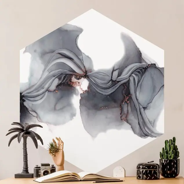 Aktuell Schwarze Medusa mit Kupferglanz                               Hexagon Mustertapete
