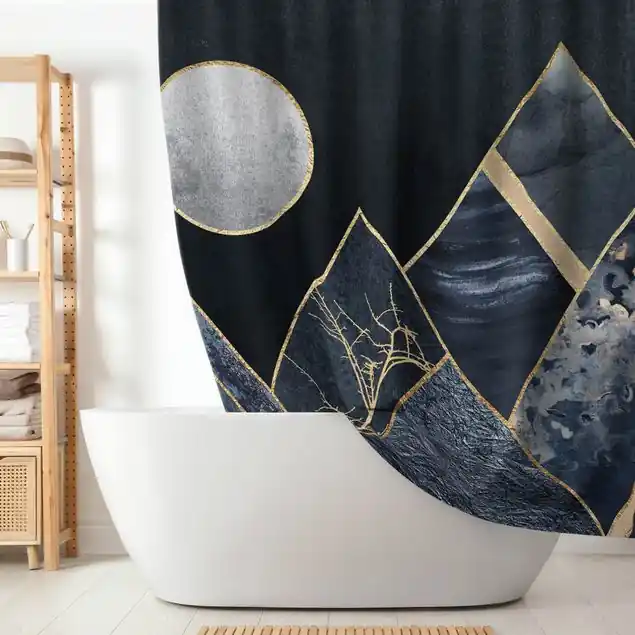 Zertifiziert Goldener Mond abstrakte schwarze Berge