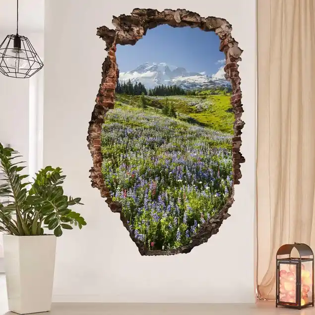 Top-Angebot Bergwiese mit roten Blumen vor Mt. Rainier Wanddurchbruch